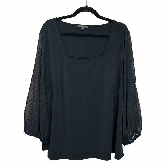 ADRIANNA PAPELL Womens Square Neck Blouse Plus Sz. 2X Black Long Puff Sleeve Top - Picture 1 of 9